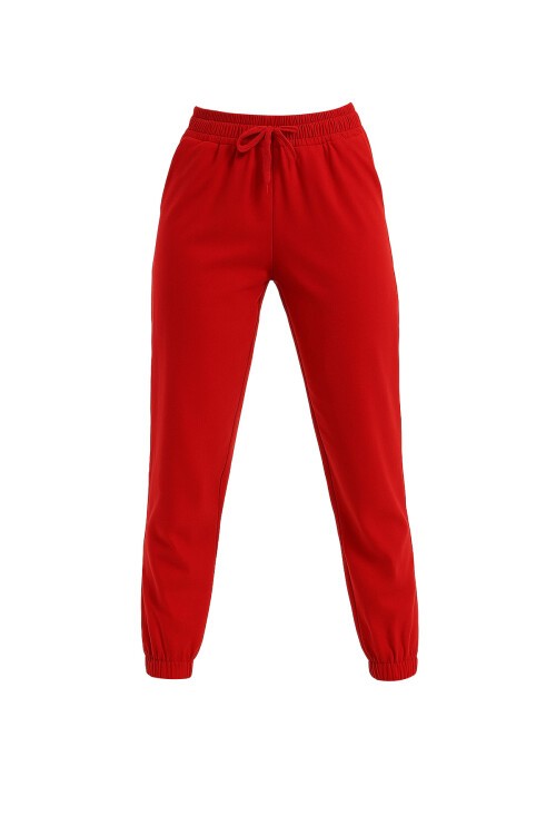 Kırmızı Paçası Lastikli İki İplik Eşofman Altı