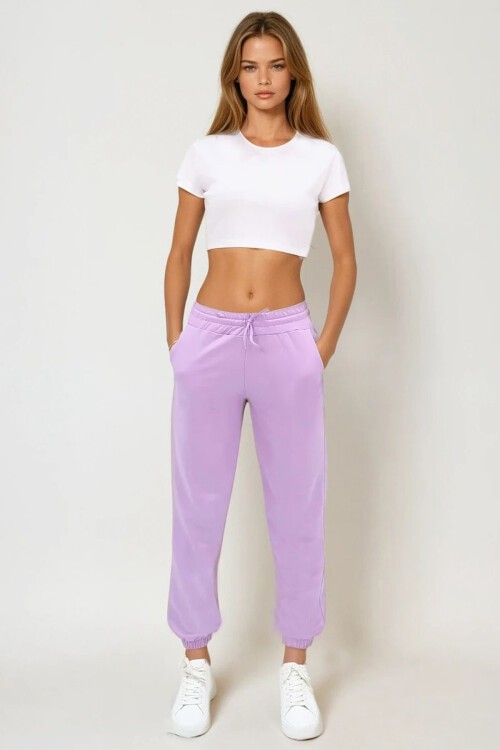 Koyu Lila Beli Ve Paçası Lastikli Basic Eşofman Altı