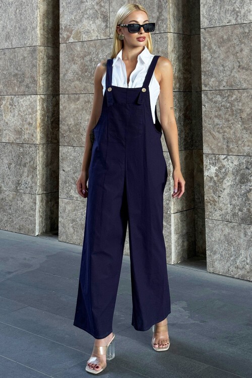 Lacivert Önü Cepli Askılı Gabardin Bahçıvan Tulum