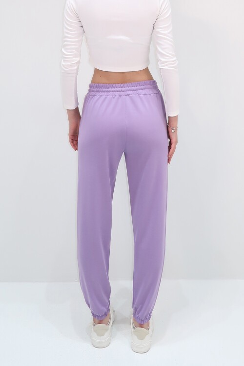 Lila Paçası Lastikli İki İplik Eşofman Altı