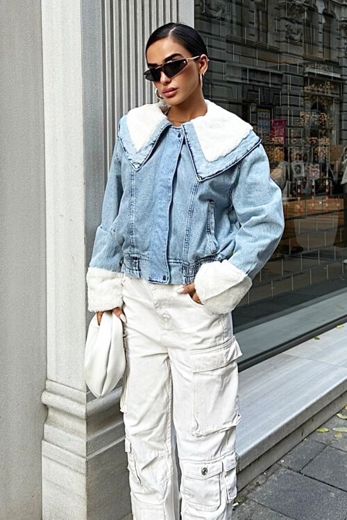 Mavi İçi Şardonlu Kot Ceket