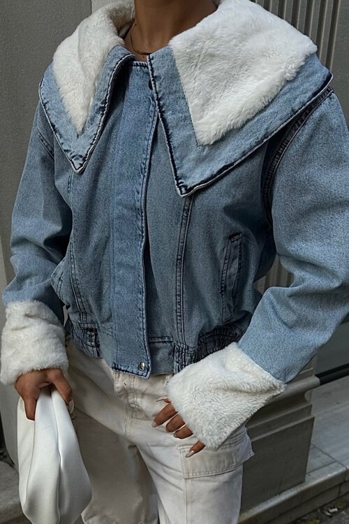 Mavi İçi Şardonlu Kot Ceket