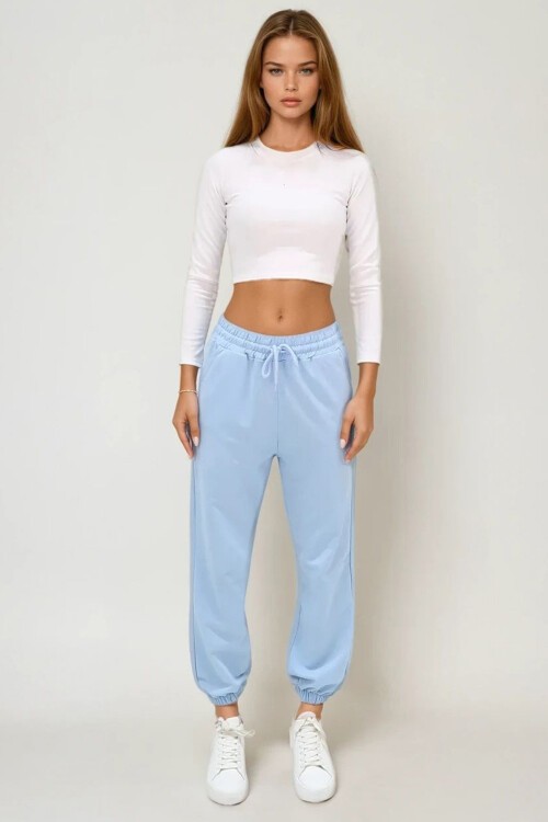 Mavi Paçası Lastikli İki İplik Eşofman Altı