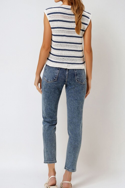 Mavi Yüksek Bel Mom Jean