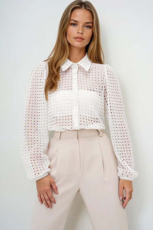 Opak Beyaz Güpür Dokuma Premıum Gömlek