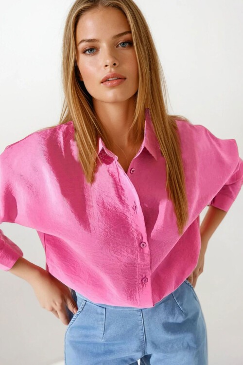 Pembe Oversize Basic Gömlek