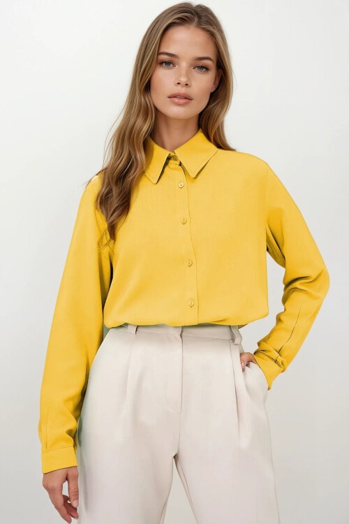 Sarı Basic Dokuma Gömlek