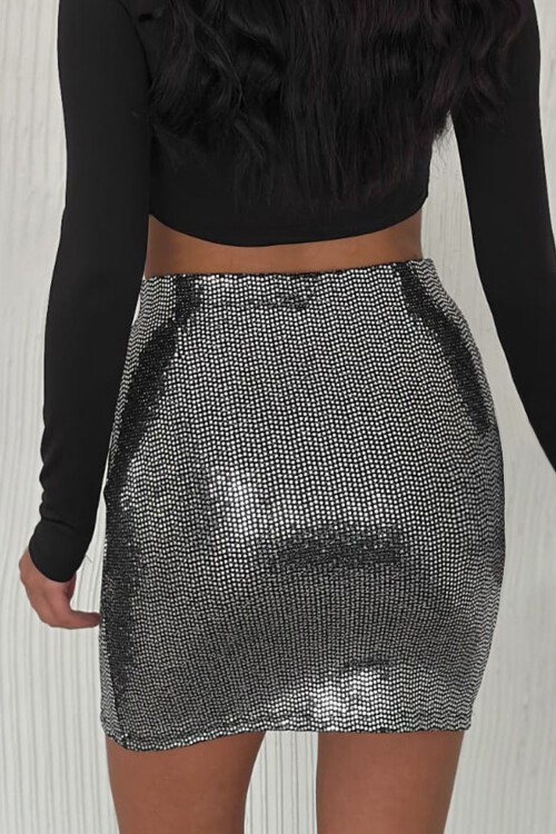 Silver İçi Astarlı Pul Payetli  Mini Etek
