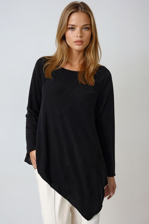 Siyah Asimetrik Kesim Tunik