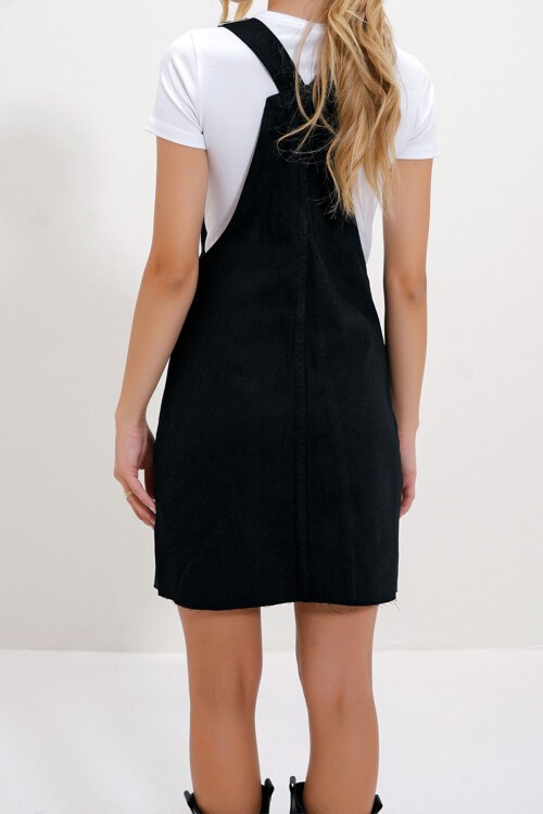 Siyah Askılı Cepli Jean Salopet