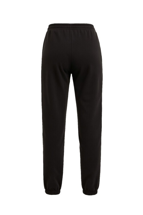 Siyah Ayıcık Baskılı Paçası Lastikli İki İplik Eşofman Altı