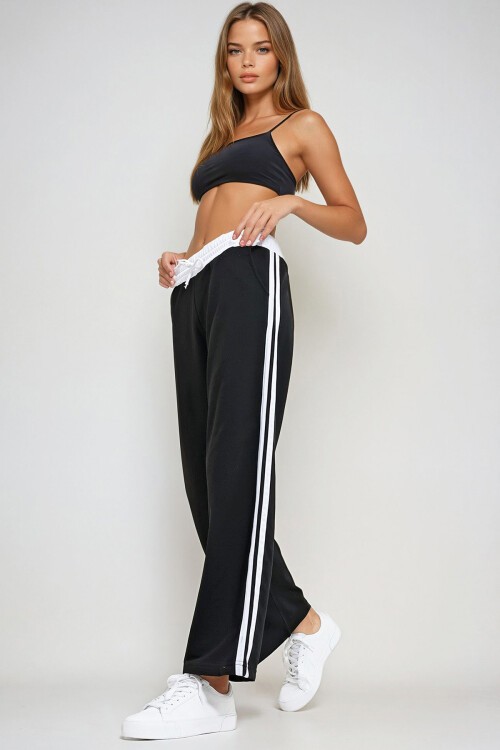 Siyah Beli Lastikli Çift Şeritli Pazalazzo Eşofman Altı