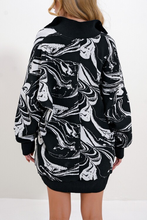 Siyah Beyaz Polo Yaka Desenli Triko Sweatshirt