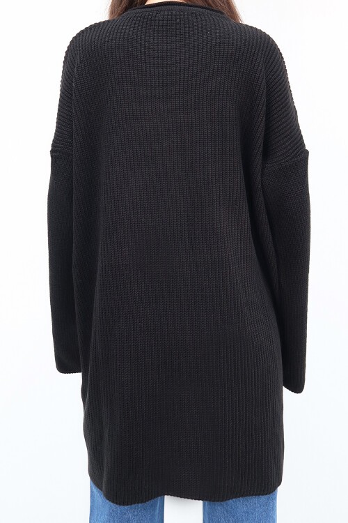 Siyah Bisiklet Yaka Selanik Örgü Triko Elbise