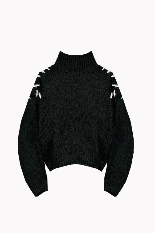 Siyah Bloklu Triko Kazak