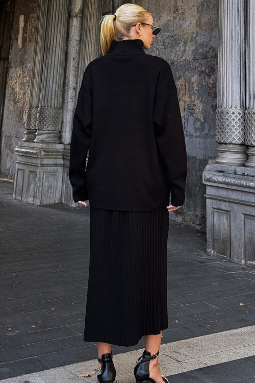 Siyah Bluz Etek Triko Takım