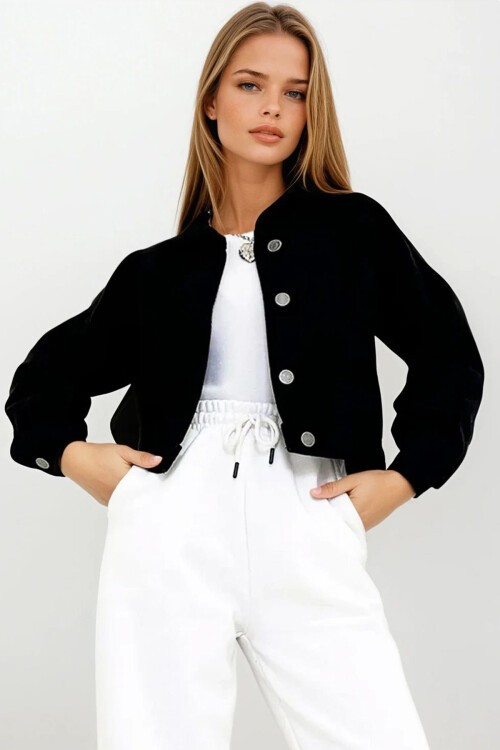 Siyah Crop Denim Ceket