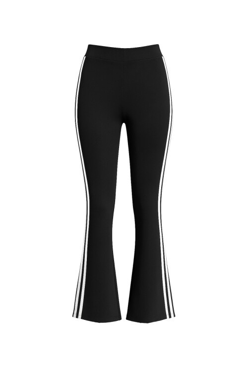 Siyah İspanyol Paça Çift Şeritli Pantolon