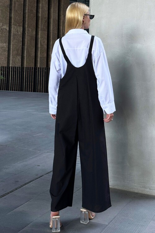 Siyah Önü Cepli Askılı Gabardin Bahçıvan Tulum