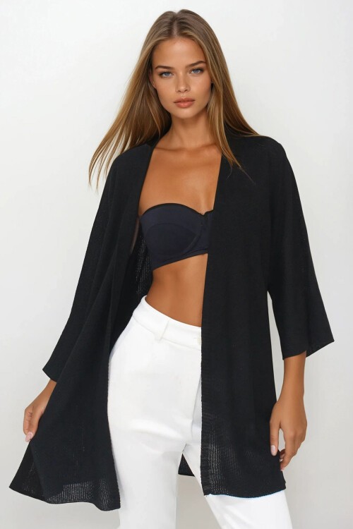 Siyah Oversize Uzun Triko Hırka