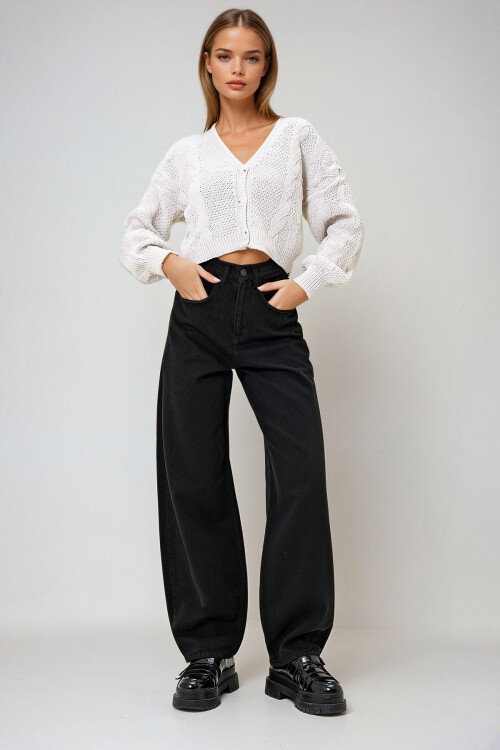 Siyah Yüksek Bel Buggy Kesim Jean Pantolon