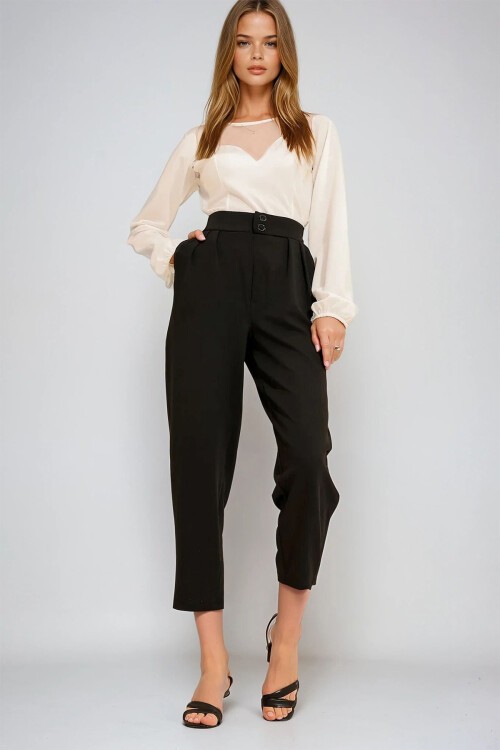 Siyah Yüksek Bel Havuç Pantolon