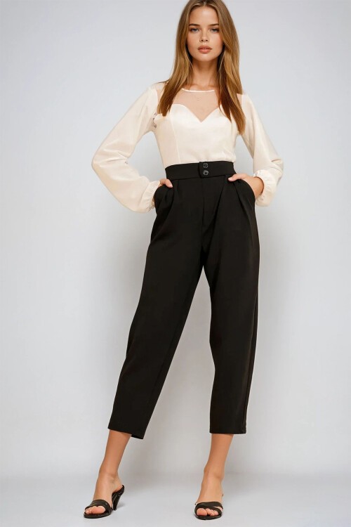 Siyah Yüksek Bel Havuç Pantolon