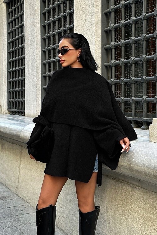 Siyah Yün Karışımlı Ceket