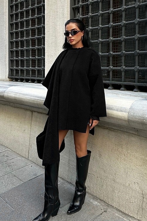 Siyah Yün Karışımlı Ceket