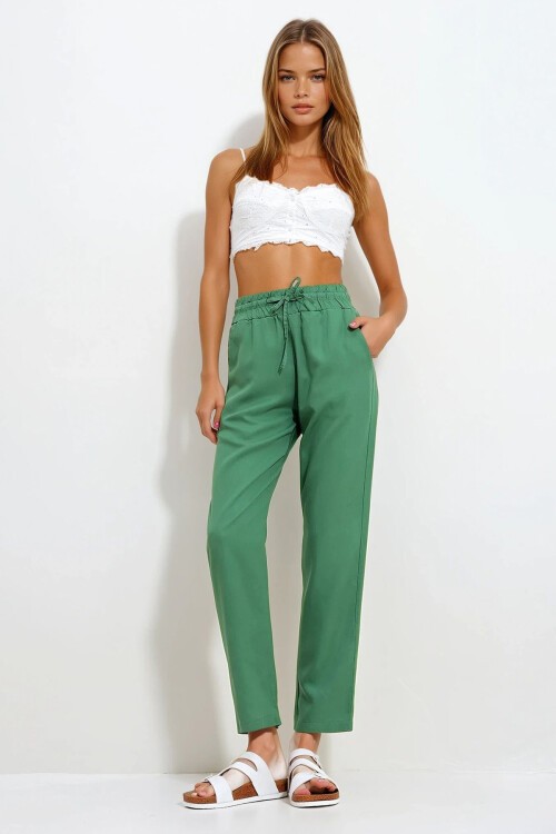 Yeşil Çift Cepli Gabrdin Pantolon