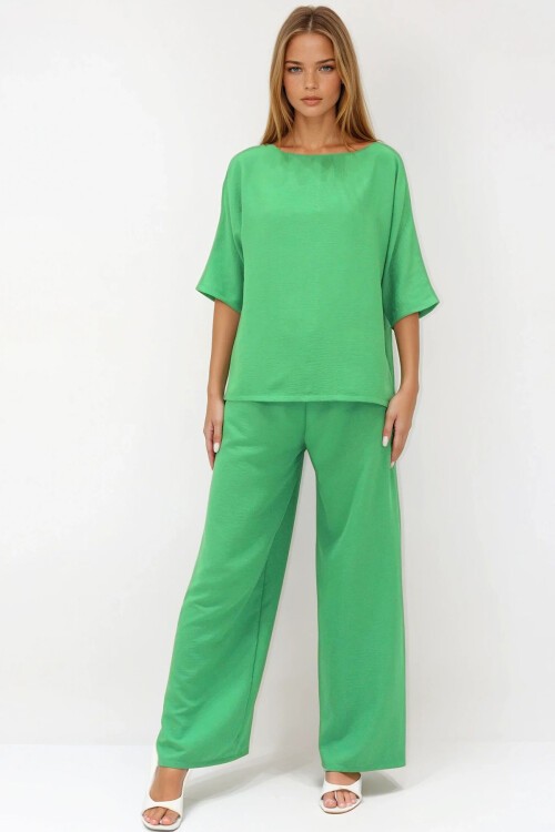 Yeşil Kayık Yaka Bluz Ve Pantolon Aerobin Takım
