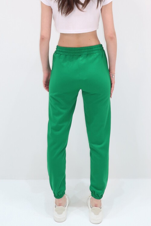 Yeşil Paçası Lastikli İki İplik Eşofman Altı