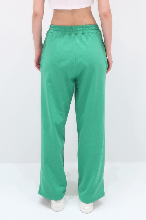 Yeşil Yüksek Bel Önü Çimalı Bol Paça Çift Cepli Eşofman Altı