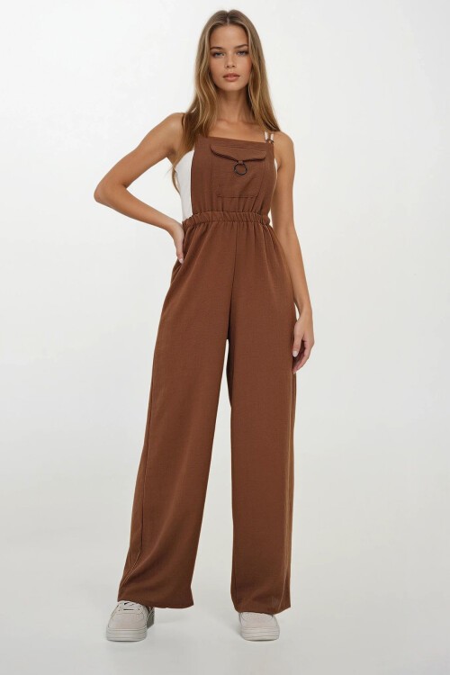 Acı Kahve Önü Cepli Askılı Halka Detaylı Aerobin Salopet Pantolon