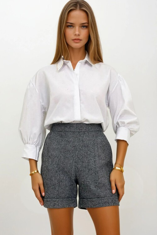 Antrasit Duble Paça Çift Cepli Kışlık Kaşe Şort