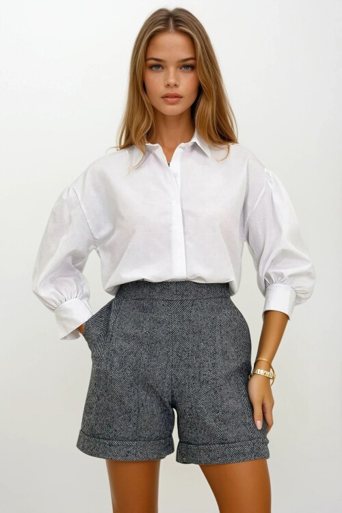 Antrasit Duble Paça Çift Cepli Kışlık Kaşe Şort