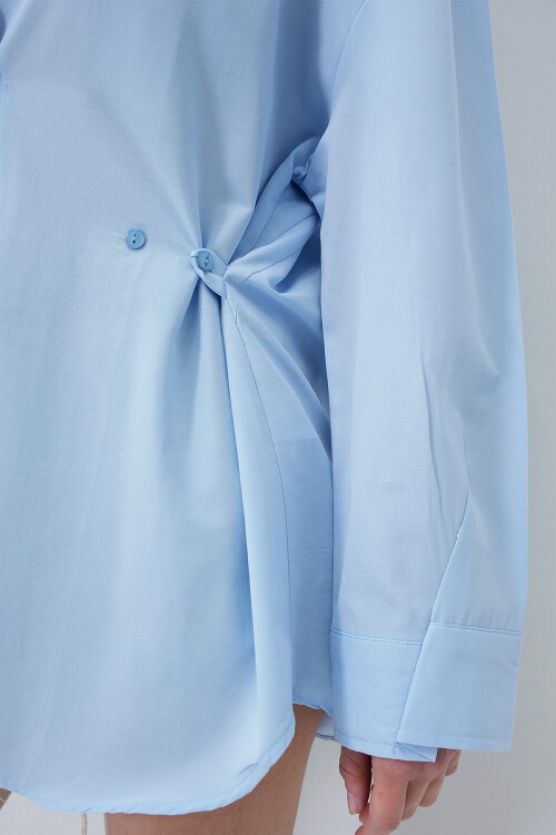 Bebe Mavi Dikiş Detaylı Yanları Daraltmalı Poplin Gömlek