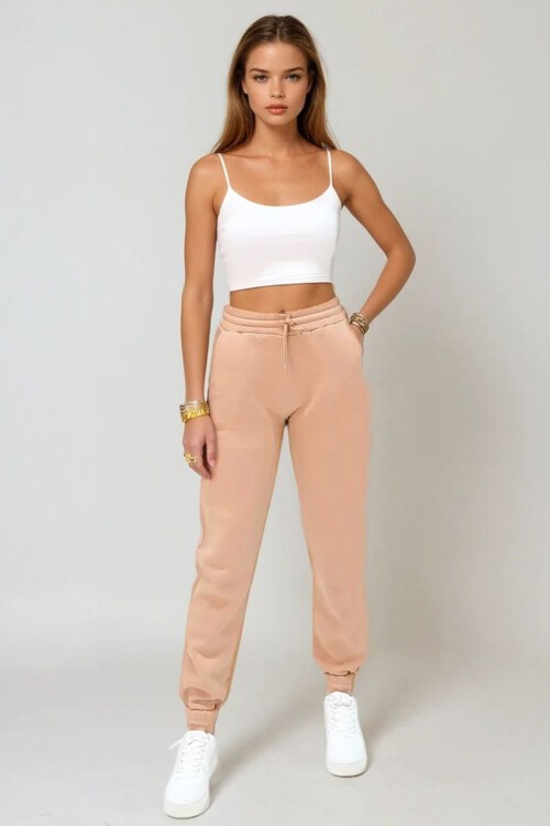 Bej 3 İplik İçi Şardonlu Jogging Eşofman Altı