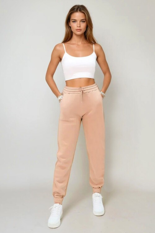 Bej 3 İplik İçi Şardonlu Jogging Eşofman Altı