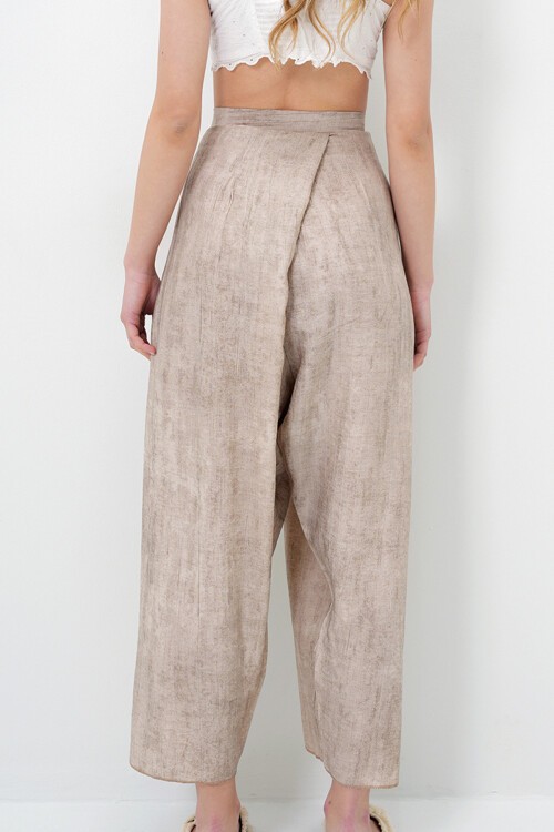 Bej Bağlama Detaylı Şalvar Kesim Aerobin Pantolon