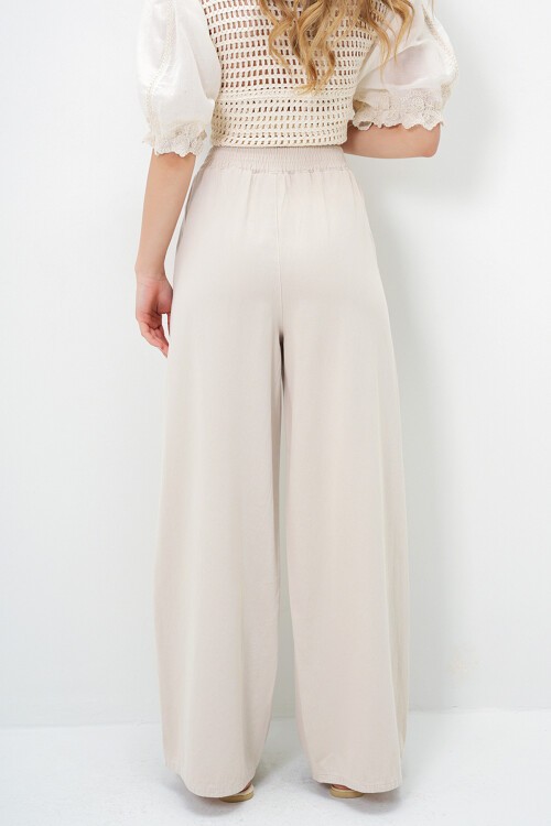 Bej Çift Cepli Gabardin Palazzo Pantolon