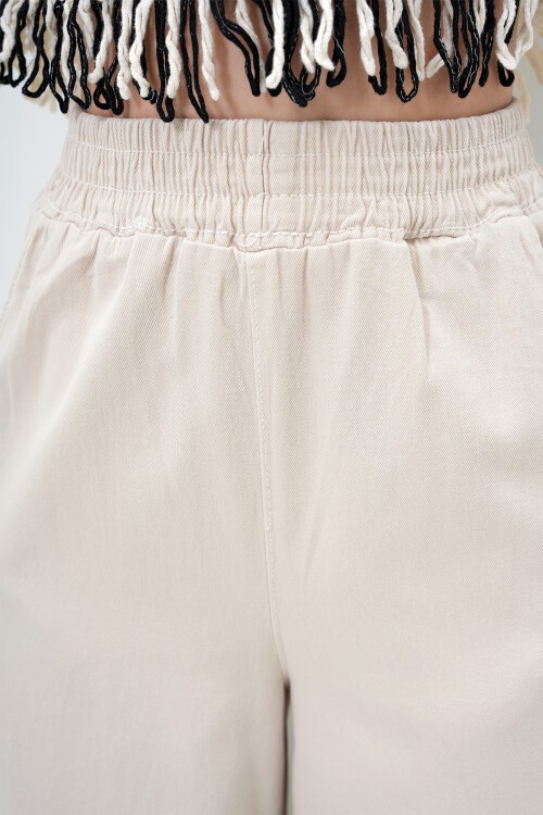 Bej Çift Cepli Gabardin Palazzo Pantolon