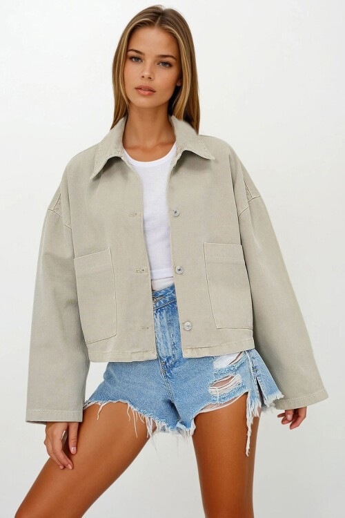 Bej Torba Cepli Crop Jean Ceket