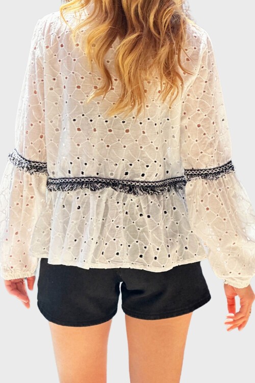 Beyaz Şerit Detaylı Fisto Dokuma Ceket