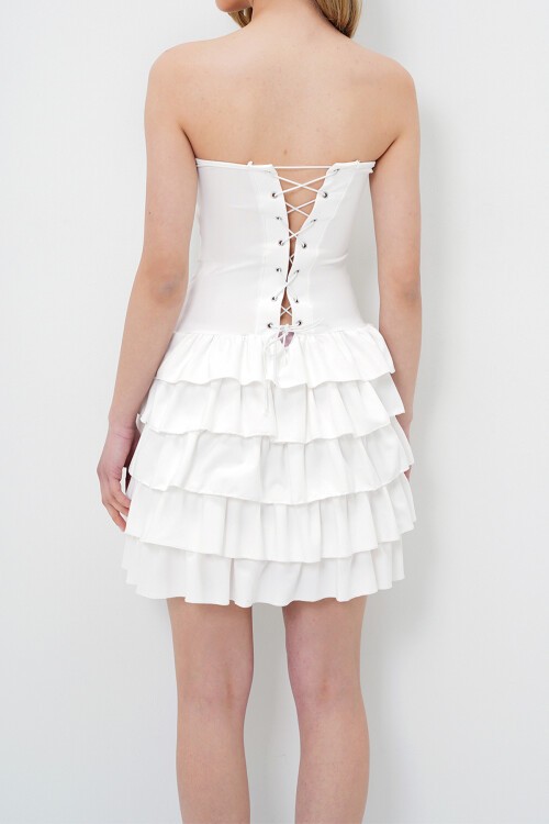 Beyaz Straplez Tasarım Mini Elbise