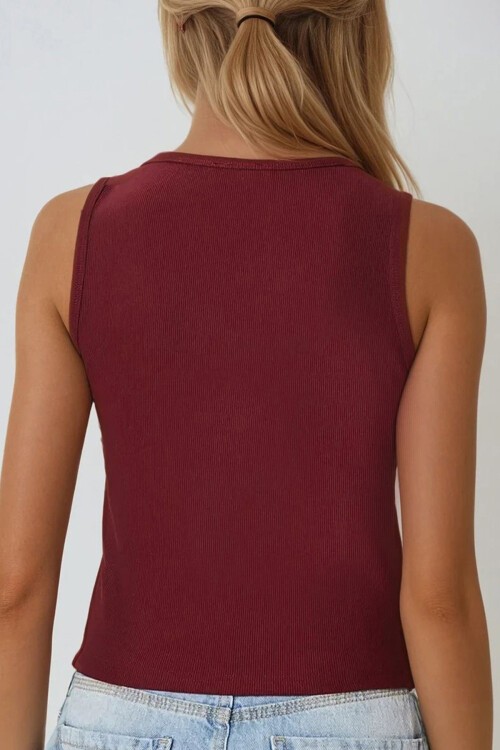 Bordo Bisiklet Yaka Gold Düğme Detaylı Ottoban Bluz