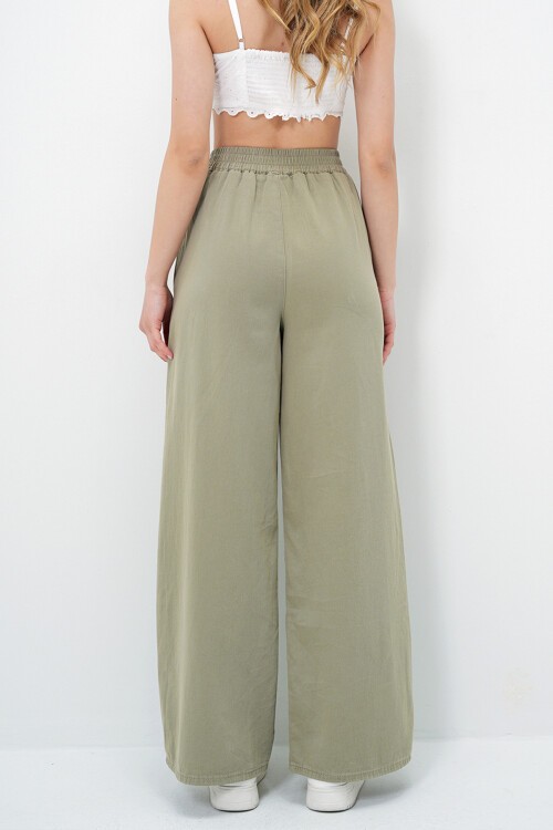 Çağla Yeşili Çift Cepli Gabardin Palazzo Pantolon