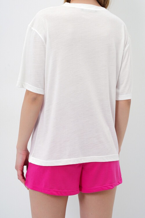 Fuşya Pamuklu Basic T Shırt Ve Bağlamalı Şortlu Penye Alt Üst Takım