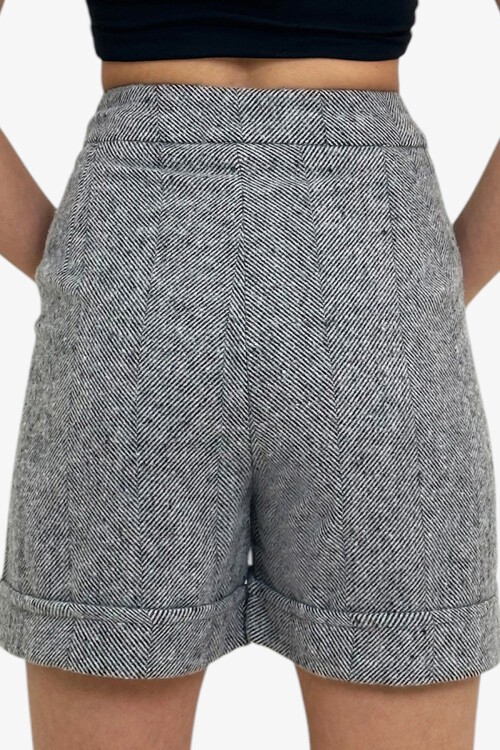 Gri Duble Paça Çift Cepli Kışlık Kaşe Şort