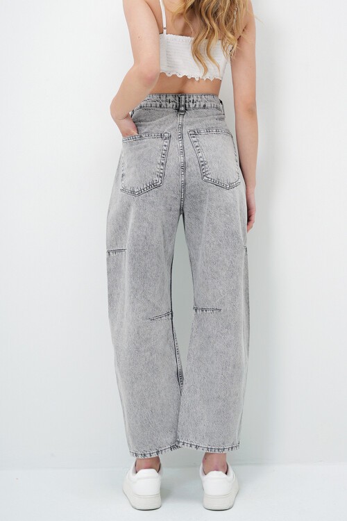 Gri Yüksek Bel Baggy Balloon Jean